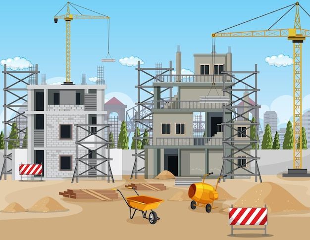 Scene of building construction site _ Free Vector